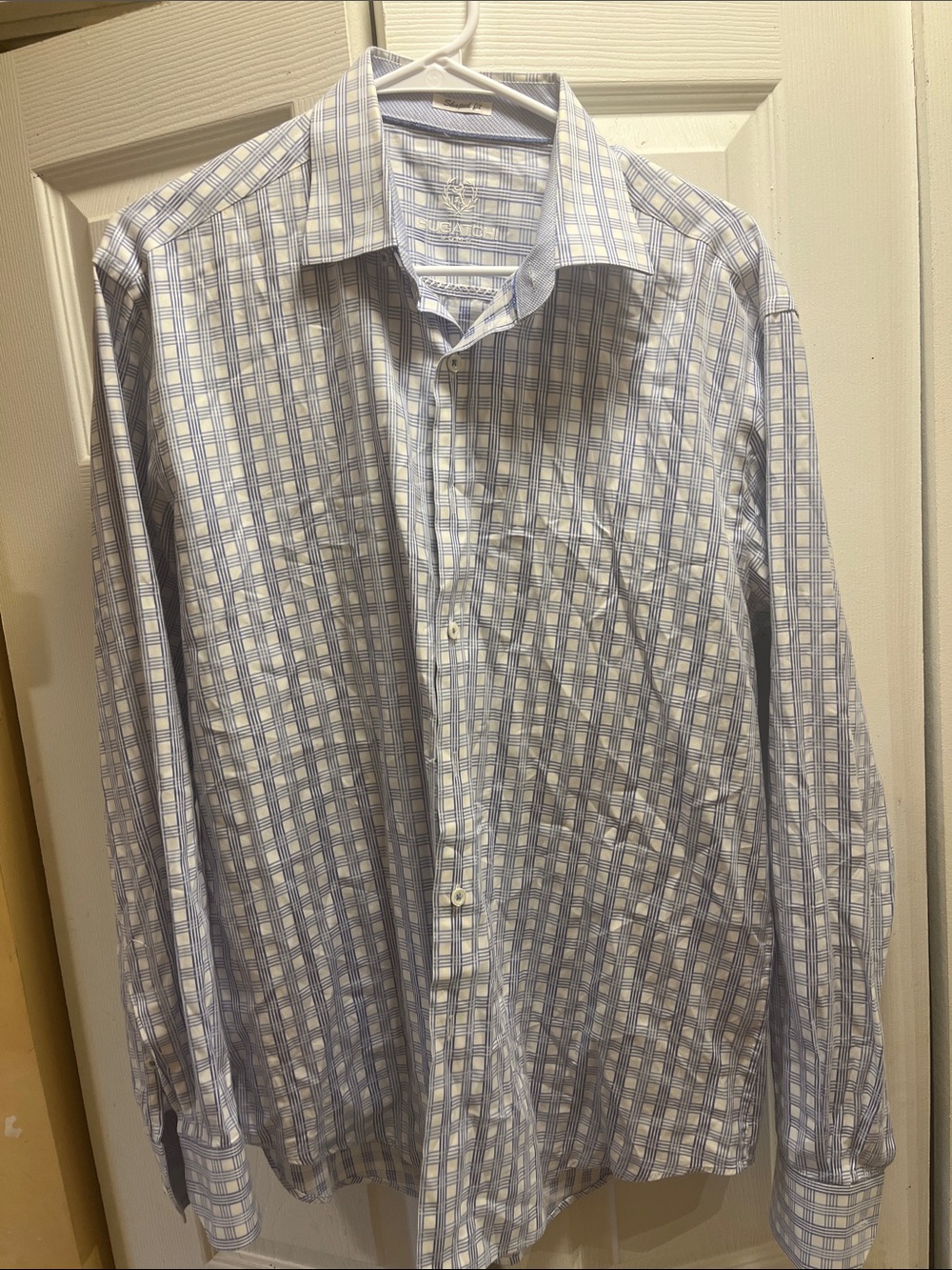 Bugatchi Blue and White Windowpane Dress Shirt